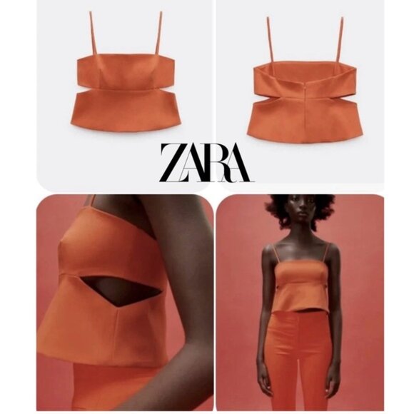 Zara Bright orange cutout camisole top blouse Sz L NWOT spring summer festival - Picture 4 of 16